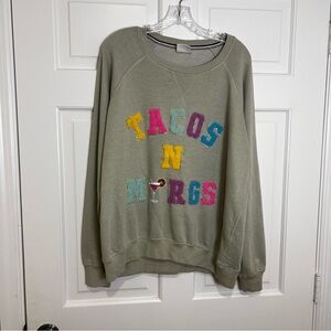 US‎ Vintage Tacos N Margs Crewneck Sweater Size M Embroidered Soft Mint Sparkly